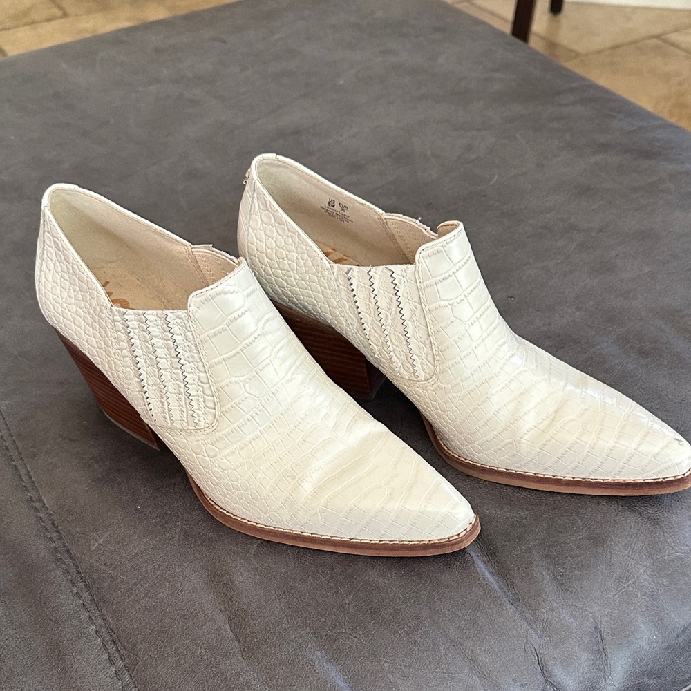 Sam Edelman White Croc-Embossed Ankle Booties